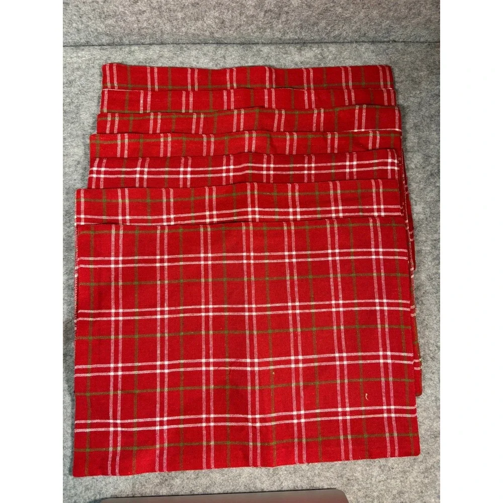 Home Collection Red Plaid Placemats Set of‎ 7 Cotton Blend Table Decor